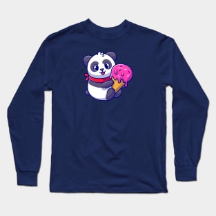 Cute Panda Holding Ice Cream Cone Cartoon Long Sleeve T-Shirt